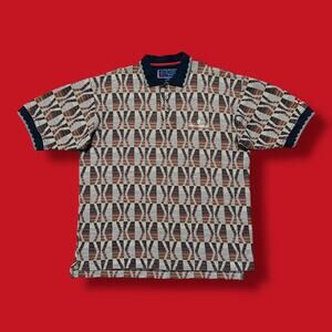 Vintage 80s Golf Shirt Polo All Over Print Abstract Trippy Cotton Fleece Large